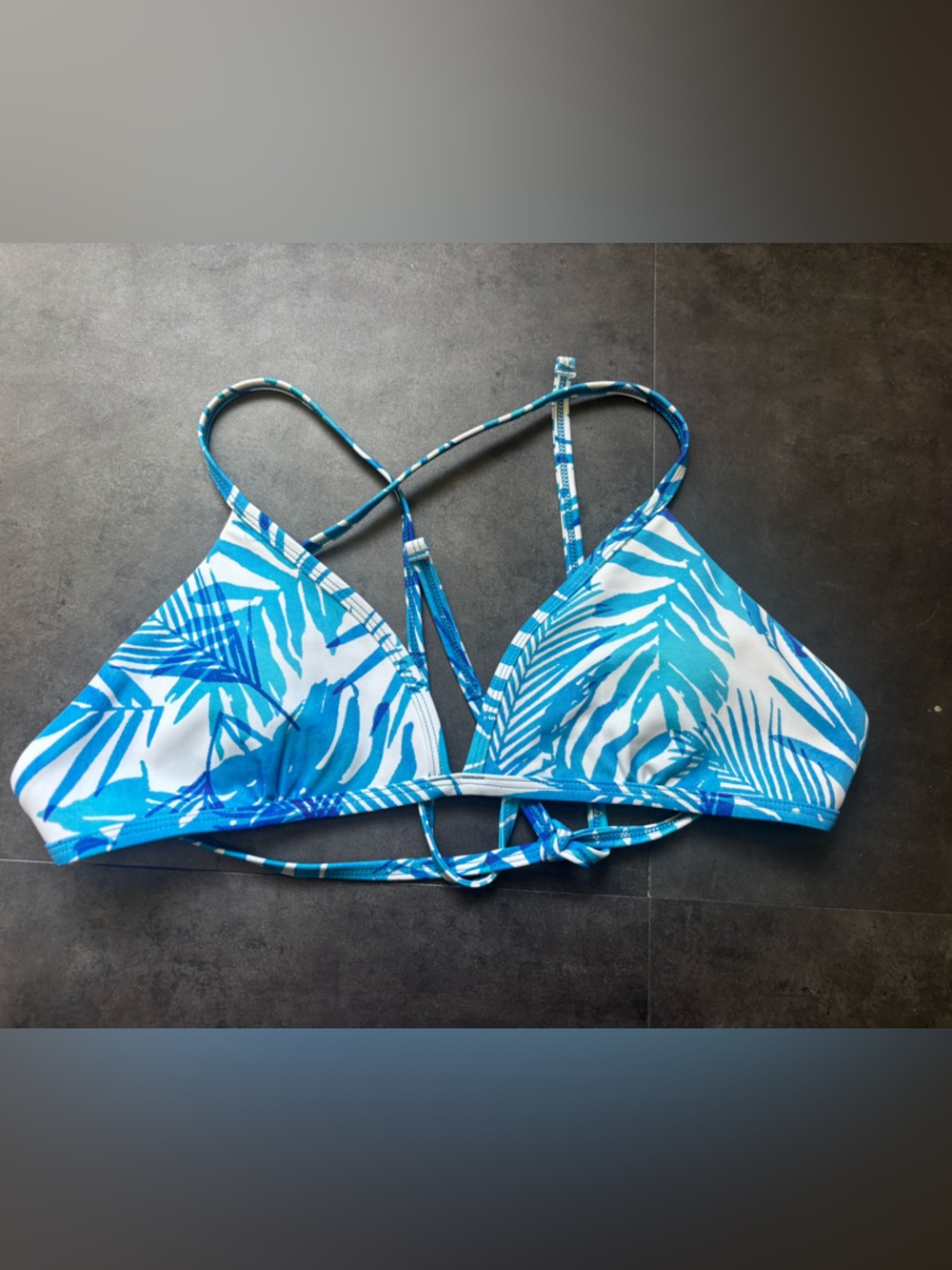 Jolyn Clothing Blue and White Tropical Print Bikini Top
